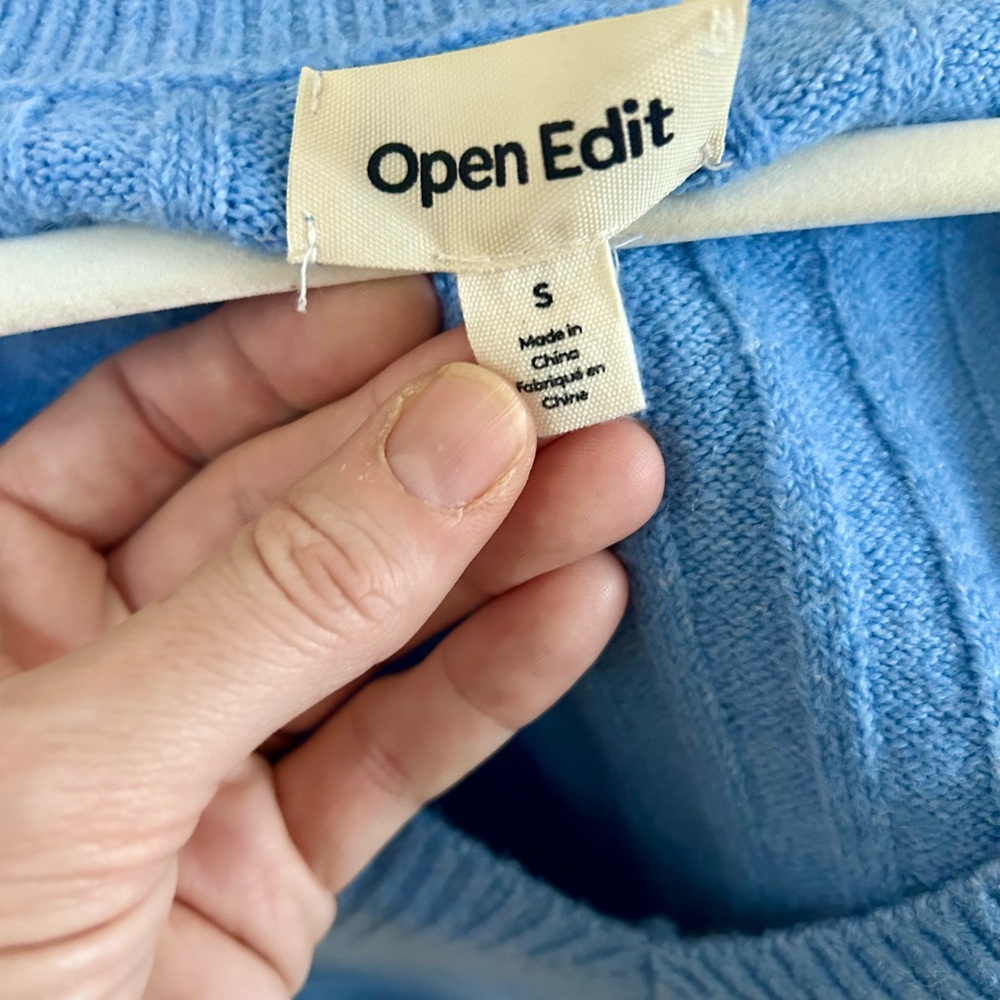 Open Edit Blue V-Neck Ribbed Sweater - Picture 7 of 8